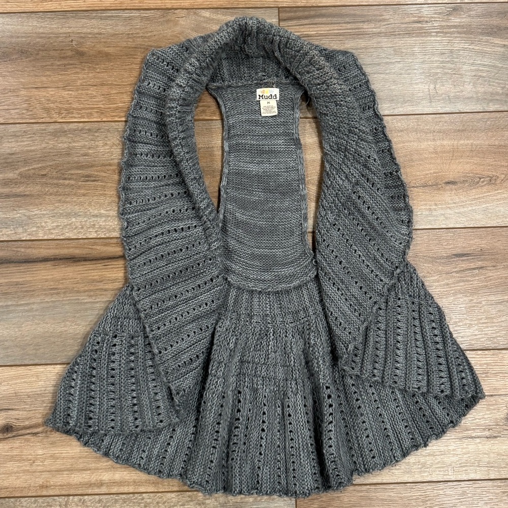 MUDD Vintage Boho Style Knit Gray Crochet Sweater Vest | Size Medium